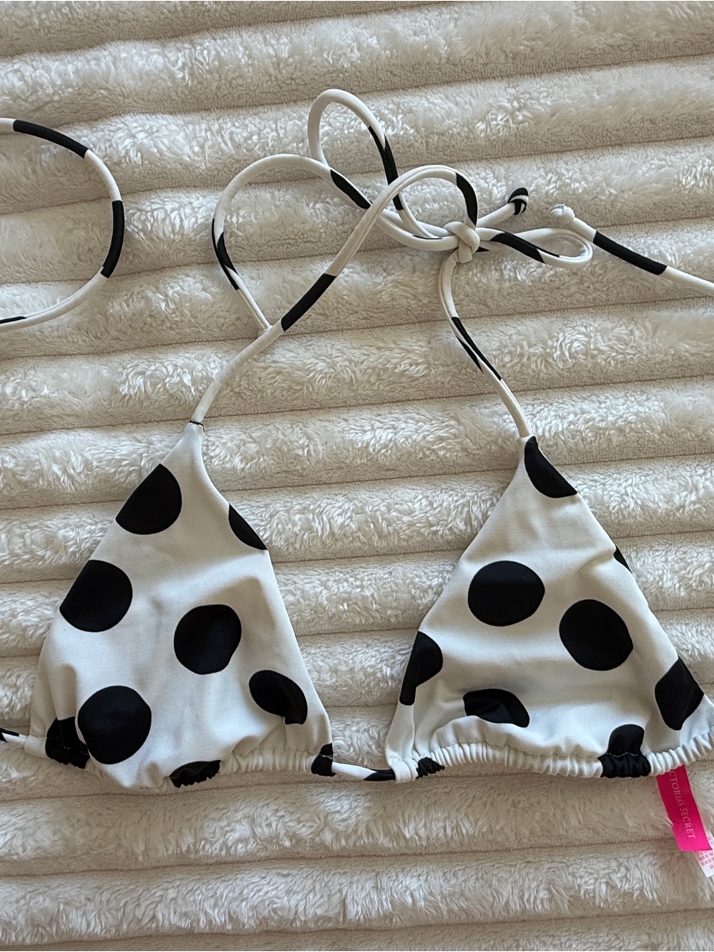 Victoria's Secret White and Black Polka Dot Triangle Bikini Top